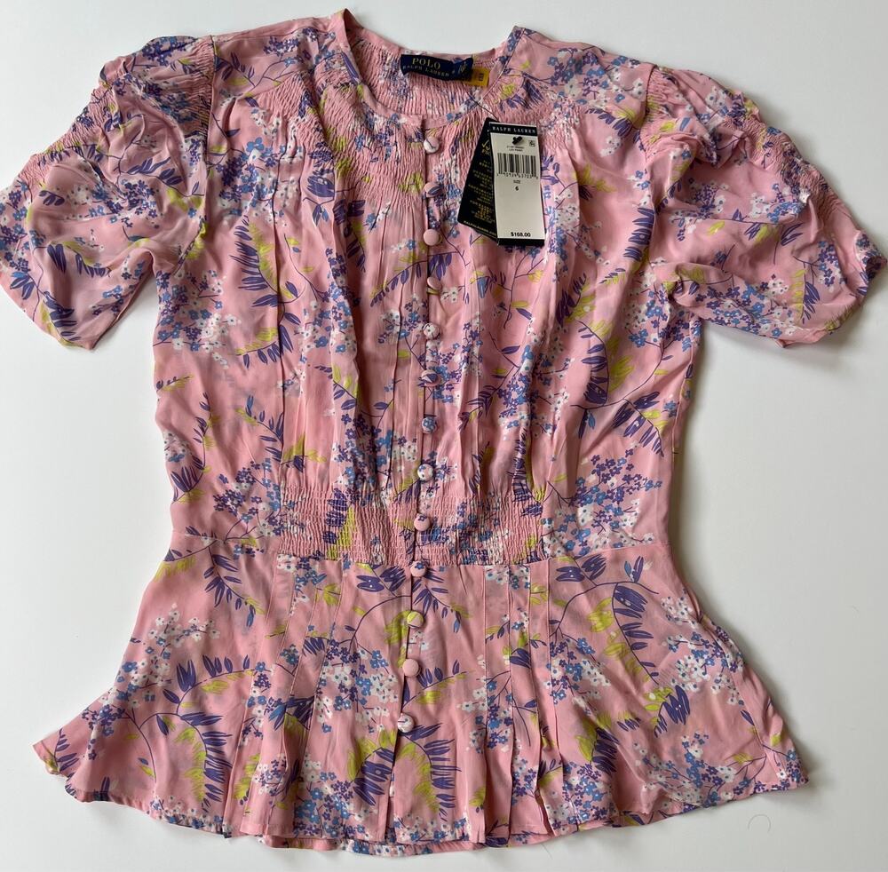 Polo Ralph Lauren Lav Print Pink Floral Top Women's Size 6 New